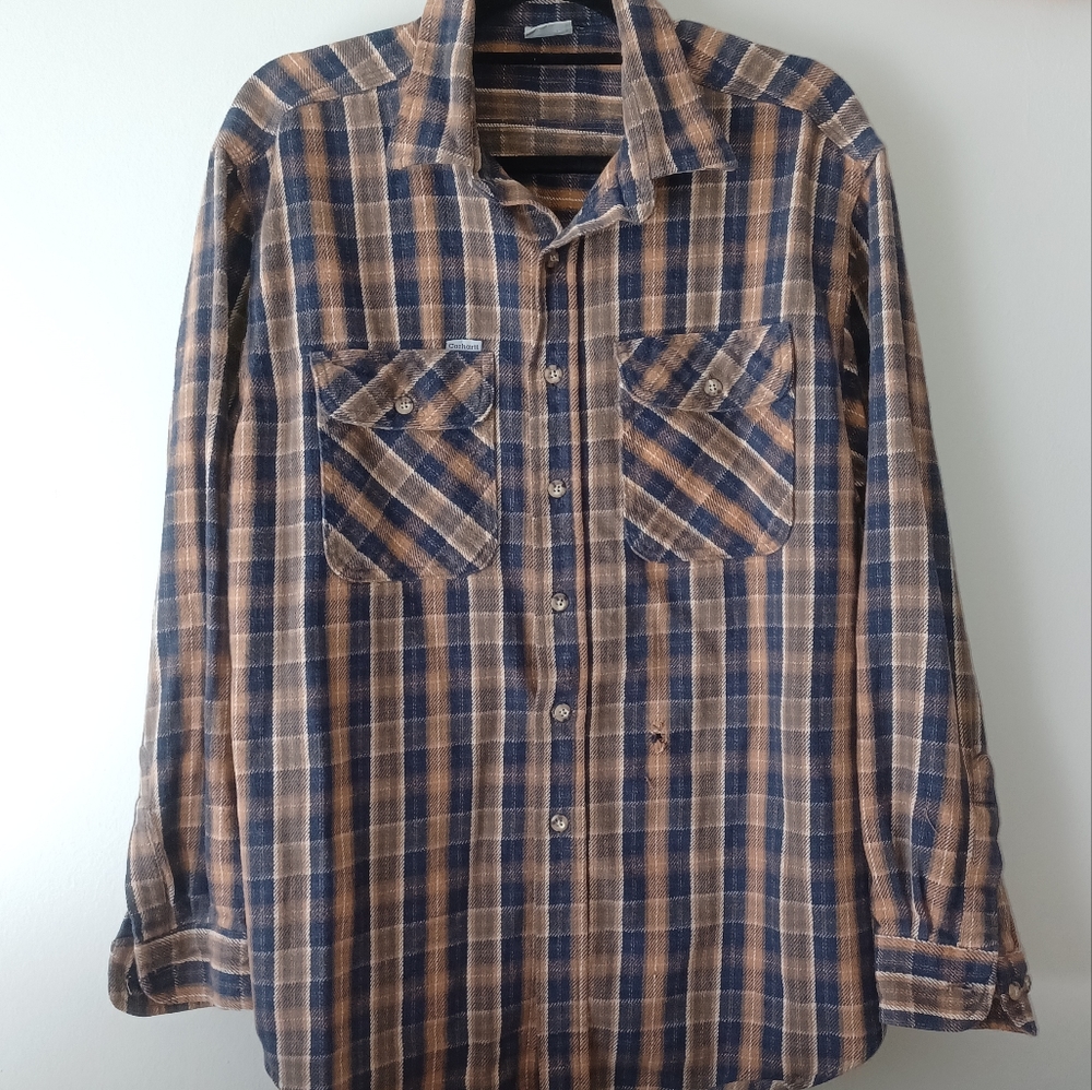 Carhartt Men's Flannel Long Sleeve Button Up Flannel Shirt 2XL blue and orange
